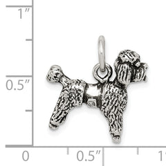 Sterling Silver 925 Poodle Charm with Antiqued Finish  Vintage Inspired