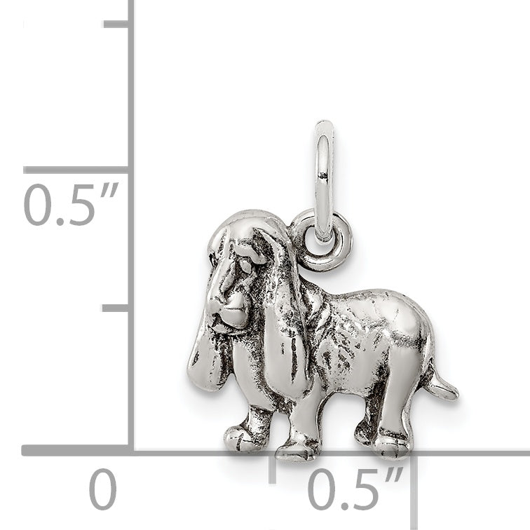 Sterling Silver 925 Basset Hound Charm Solid Casted Elegant Design
