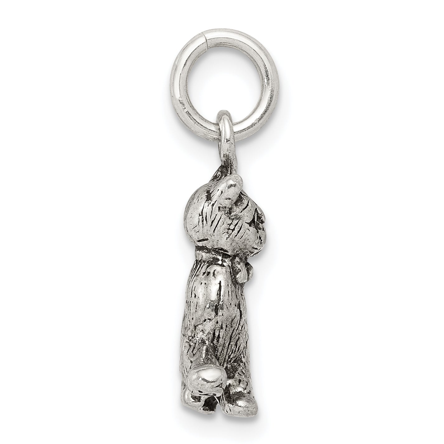 Sterling Silver 925 Cat Charm with Antique Finish Elegant Design
