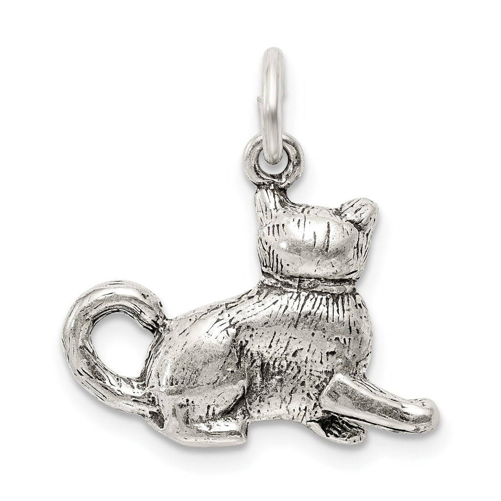 Sterling Silver 925 Cat Charm with Antique Finish Elegant Design
