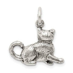 Sterling Silver 925 Cat Charm with Antique Finish Elegant Design