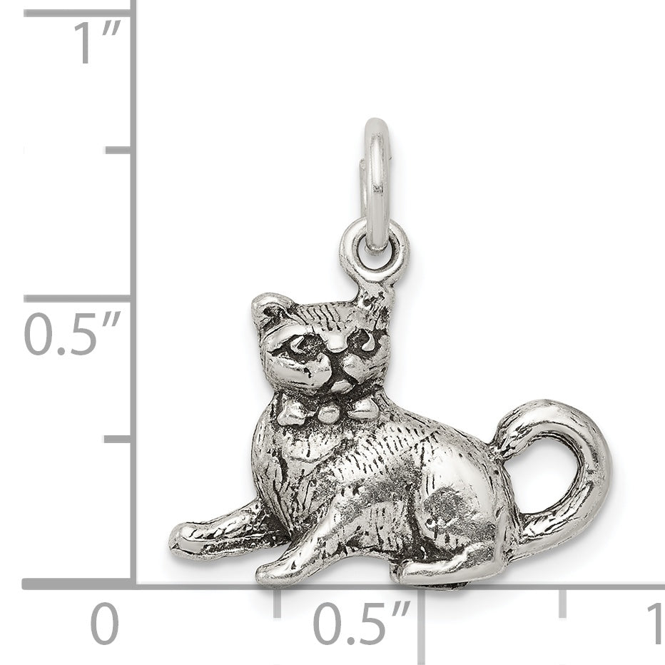 Sterling Silver 925 Cat Charm with Antique Finish Elegant Design