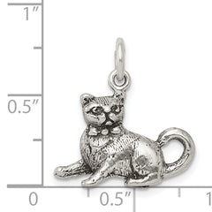 Sterling Silver 925 Cat Charm with Antique Finish Elegant Design
