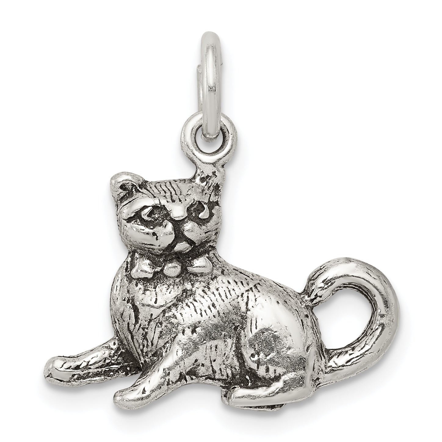 Sterling Silver Antiqued Cat Charm Main image