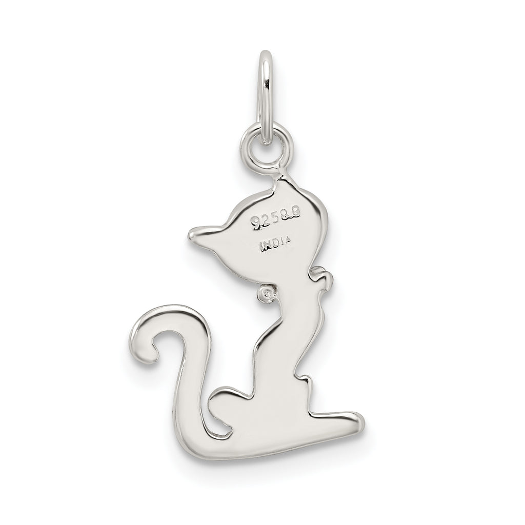 Sterling Silver 925 Black Enameled Cat Charm with Anti-Tarnish Finish