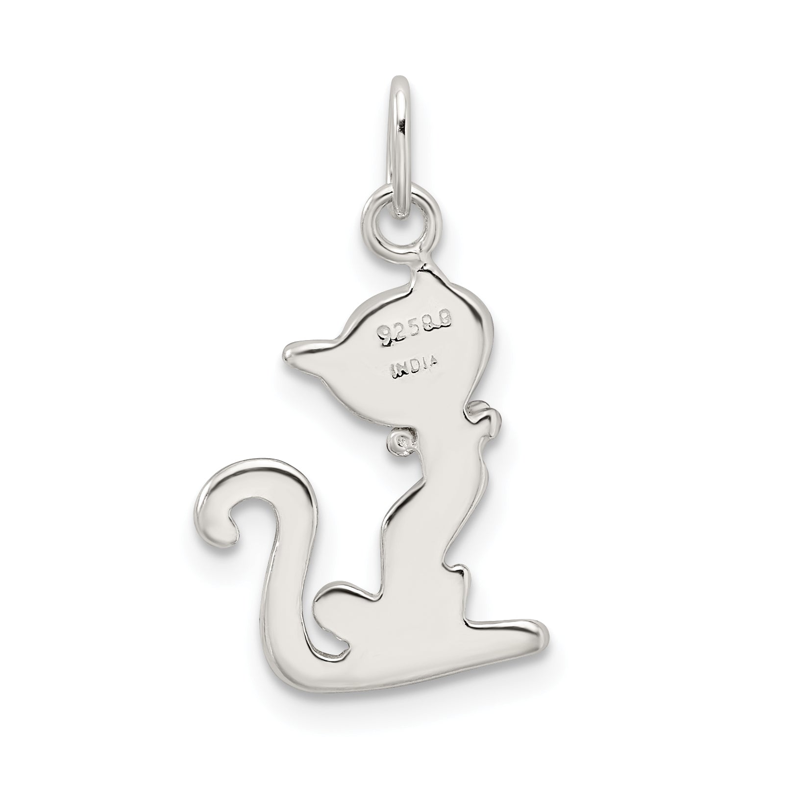 Sterling Silver 925 Black Enameled Cat Charm with Anti-Tarnish Finish