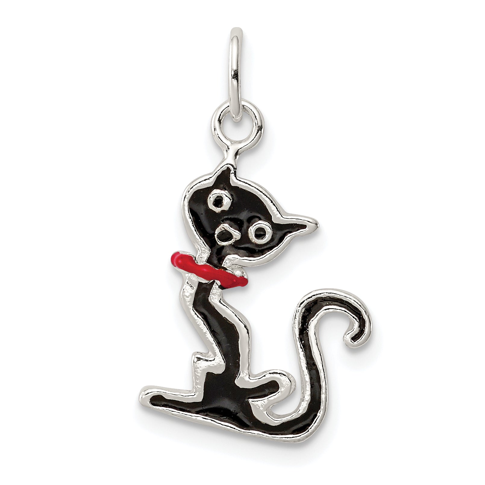 Sterling Silver Black Enameled Cat Charm Main image