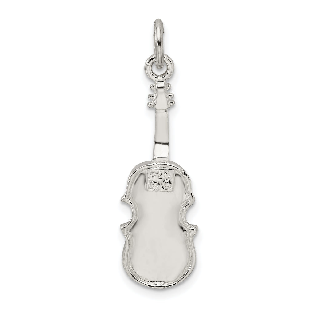 Sterling Silver 925 Violin Charm with Polished 3D Design
