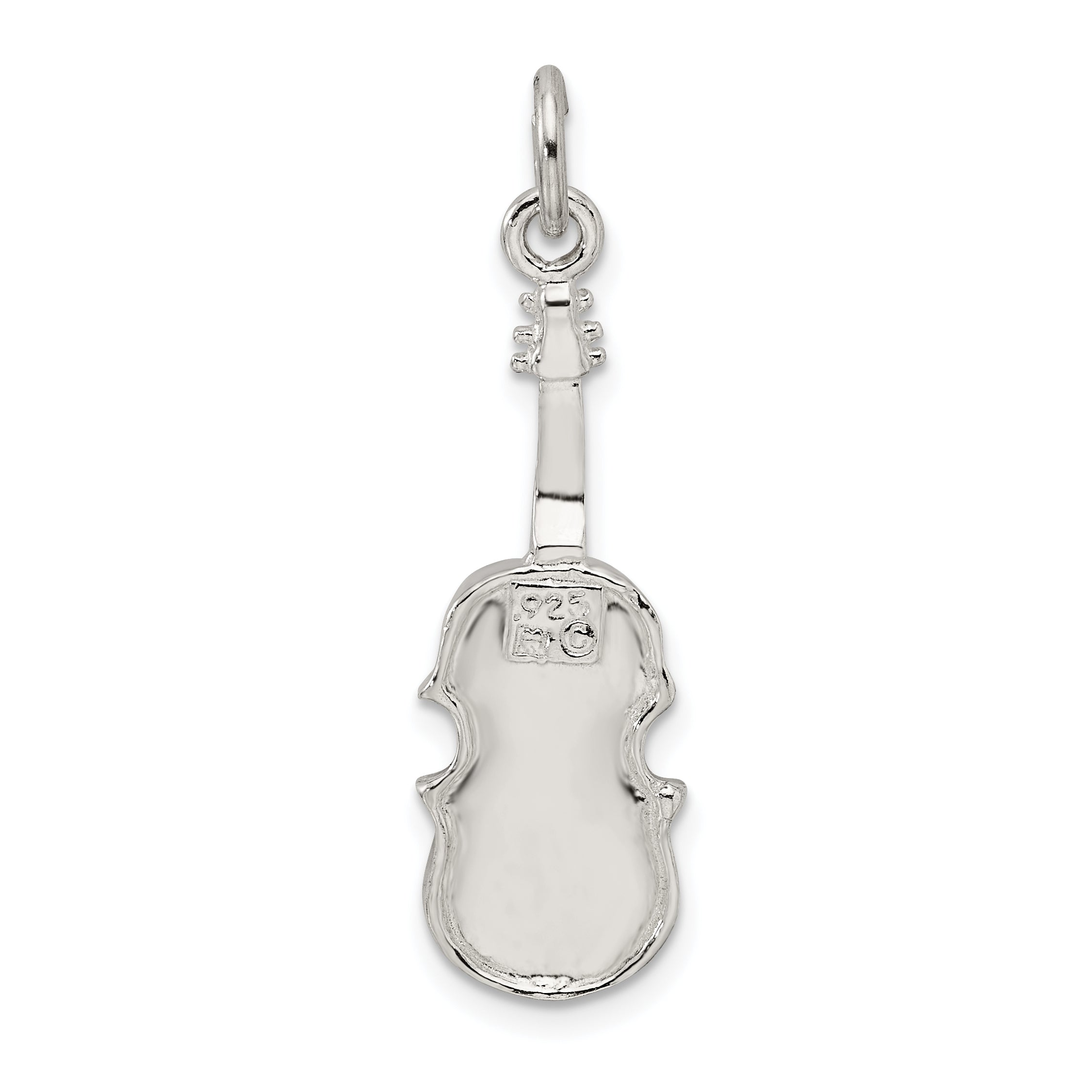 Sterling Silver 925 Violin Charm with Polished 3D Design