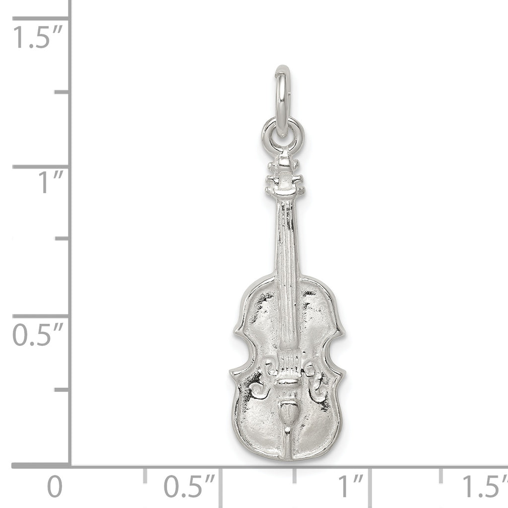 Sterling Silver 925 Violin Charm with Polished 3D Design