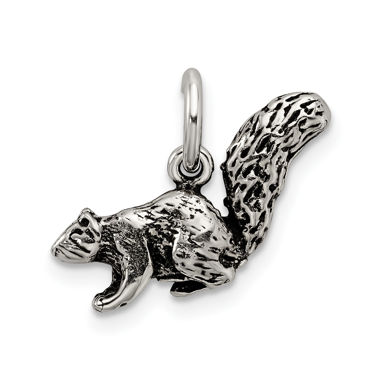 Sterling Silver 925 3D Squirrel Charm with Antiqued Finish