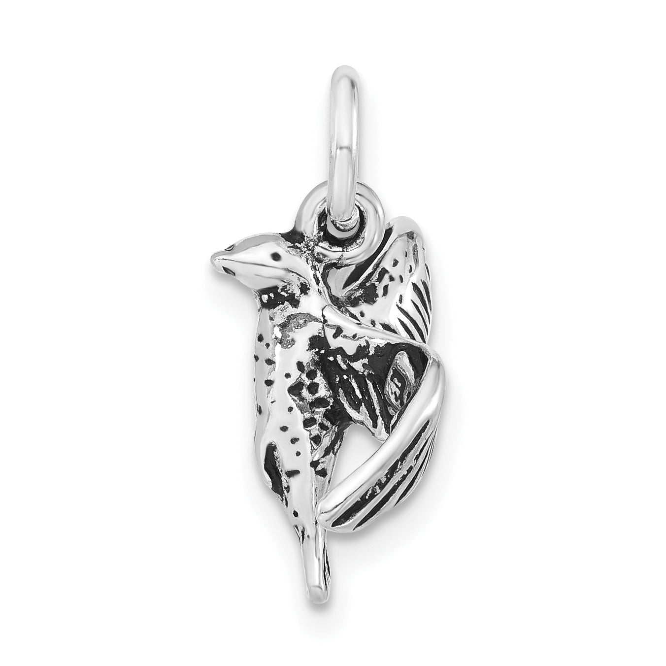 Sterling Silver 925 Polished Antiqued 3D Hummingbird Charm for Women