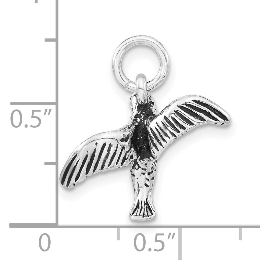 Sterling Silver 925 Polished Antiqued 3D Hummingbird Charm for Women
