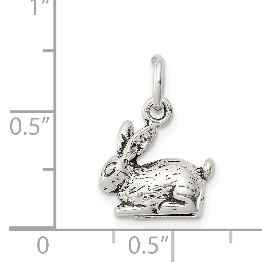 Sterling Silver 925 Antiqued Rabbit Charm with 3D Vintage Design