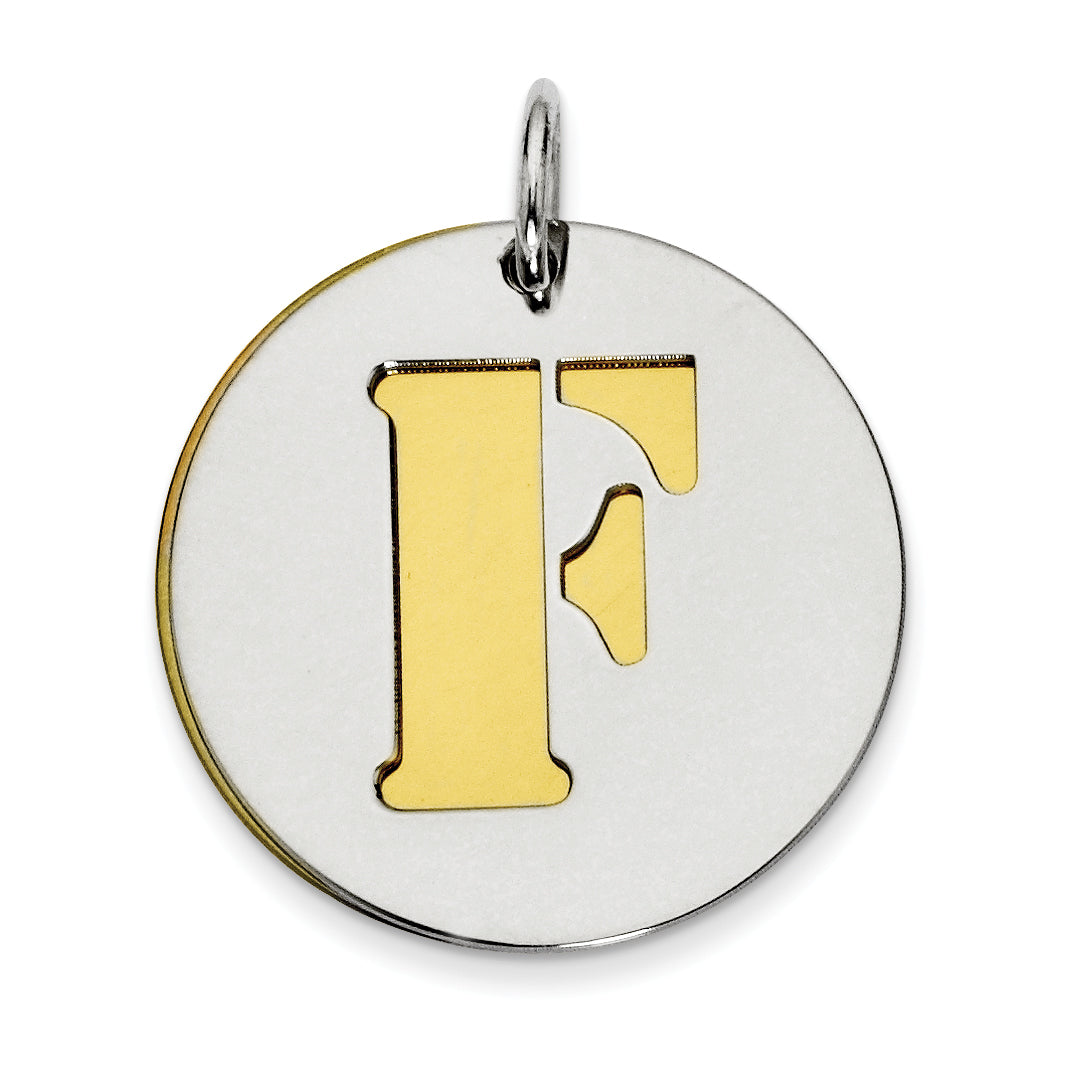 Sterling Silver GP Initial F Double Plate Round Charm Main image