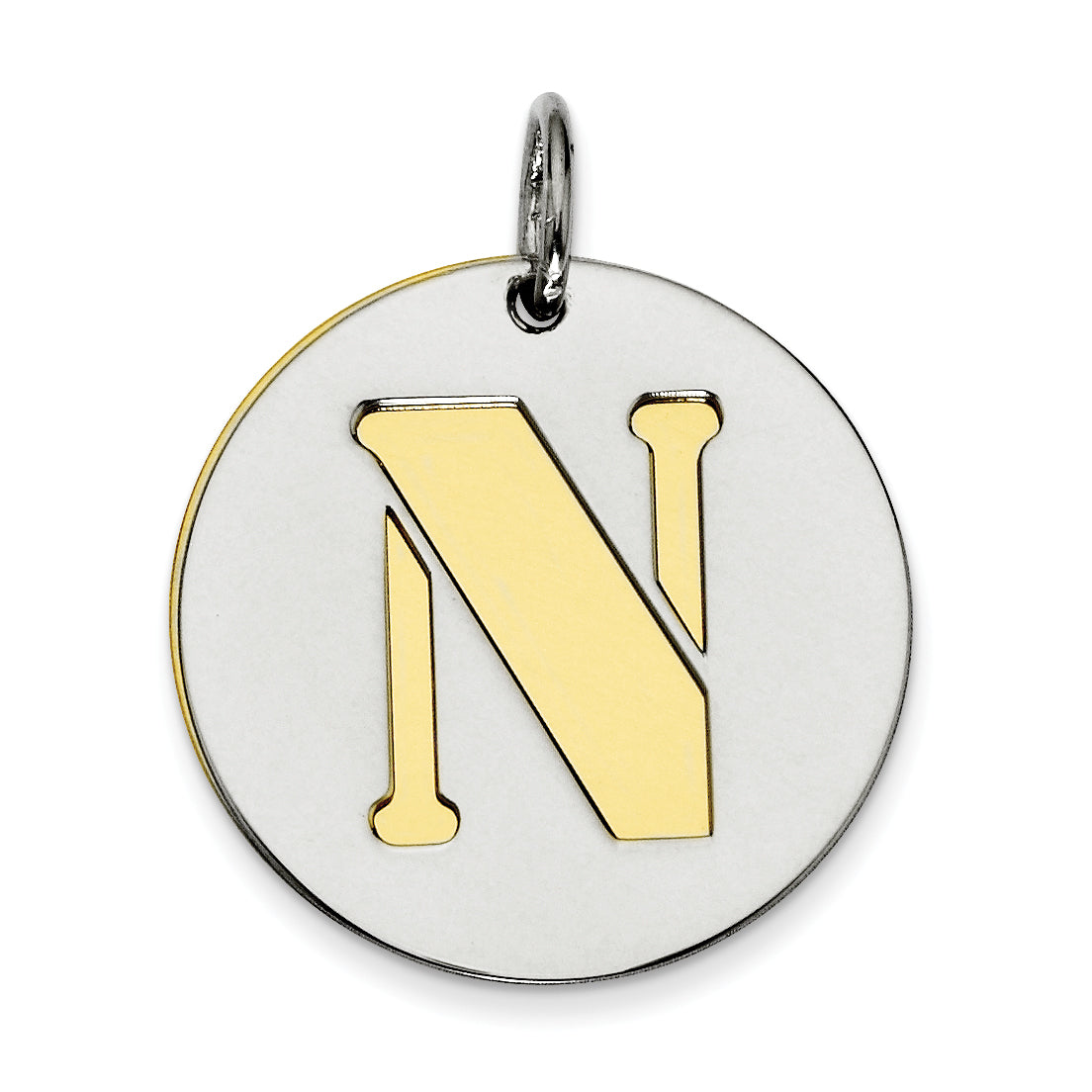 Sterling Silver GP Initial N Double Plate Round Charm Main image
