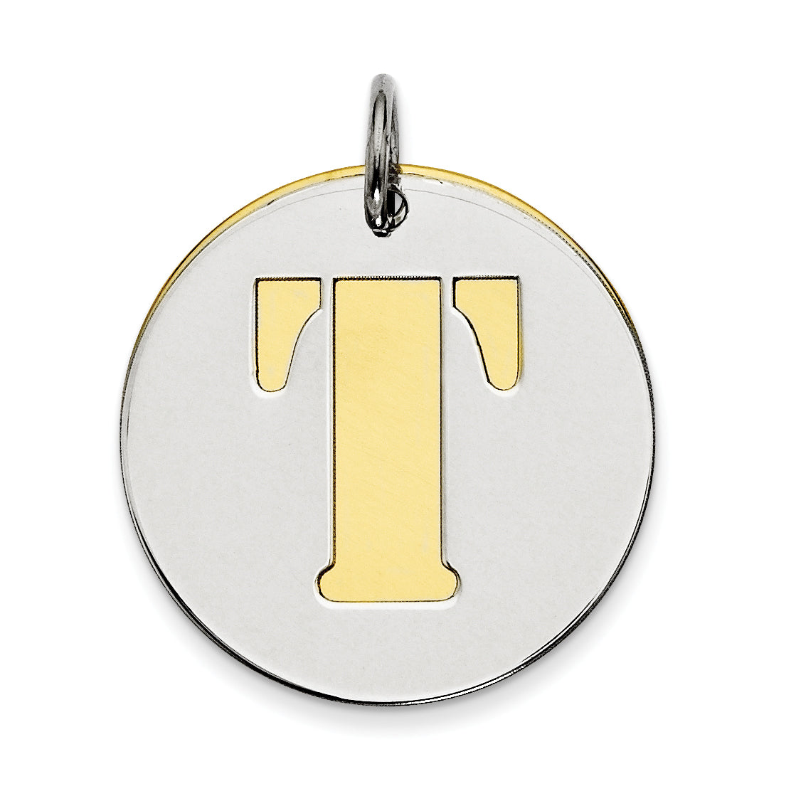 Sterling Silver GP Initial T Double Plate Round Charm Main image