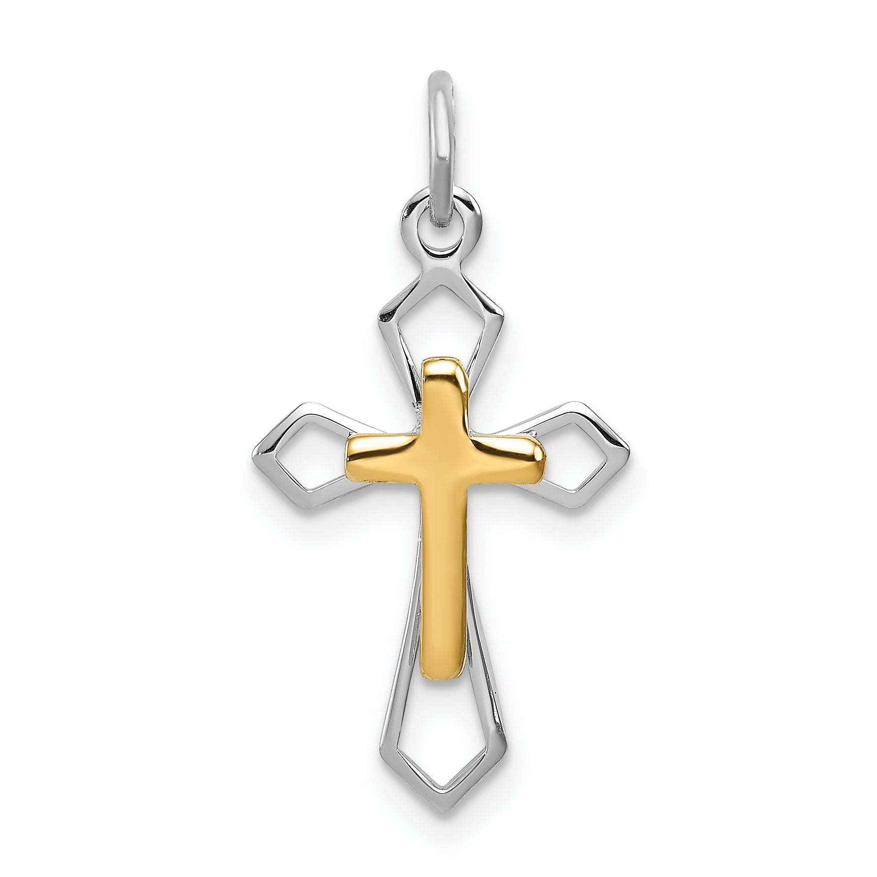Sterling Silver Rhodium-plated & Vermeil Cross Pendant Main image