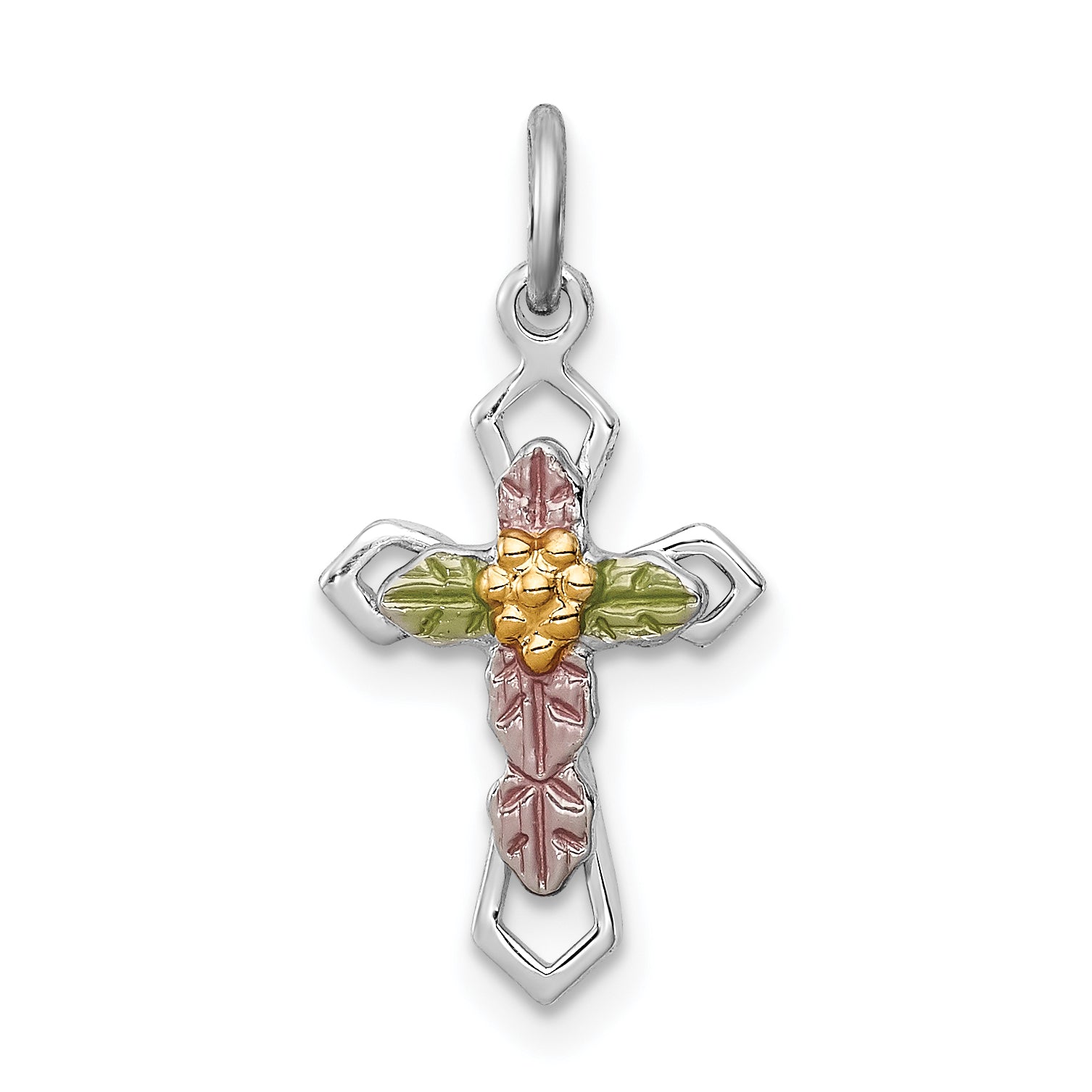 Sterling Silver Rhodium-plated Polished Epoxy & Gold-plated Cross Pendant