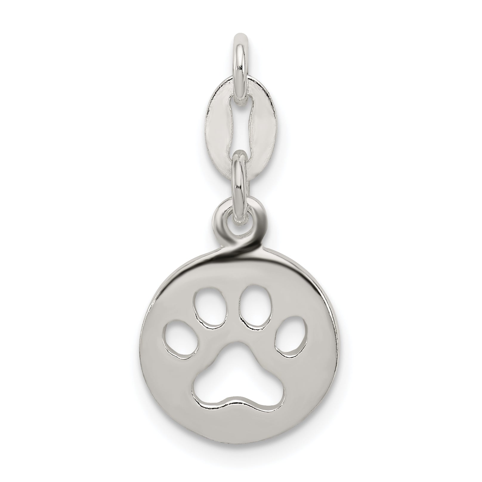 Sterling Silver Round Paw Print Pendant Main image