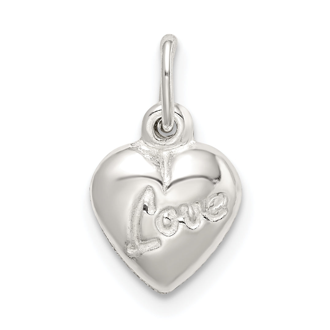 Sterling Silver Polished LOVE Reversible Puff Heart Charm