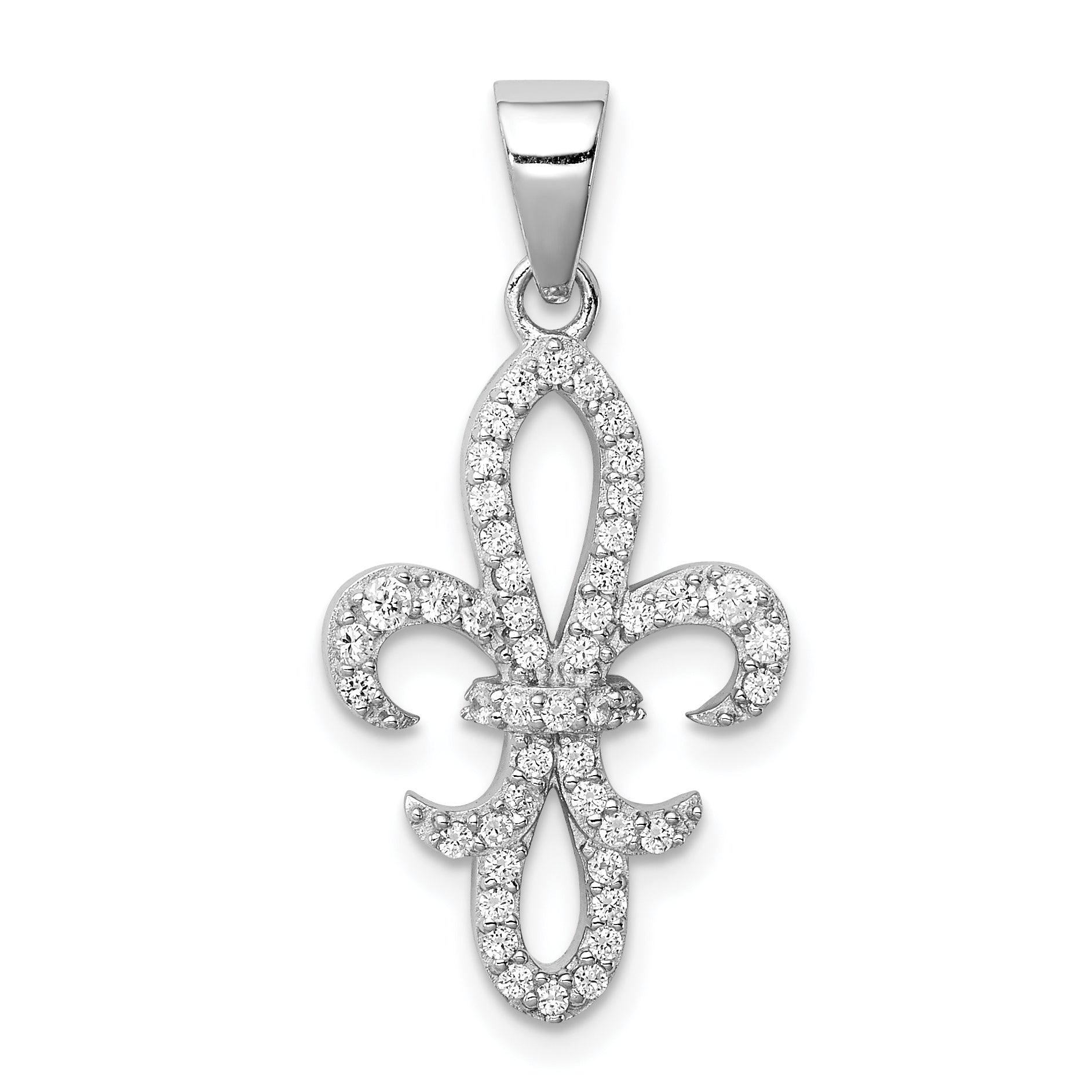 Sterling Silver Rhodium-plated CZ Fleur de Lis Pendant Main image