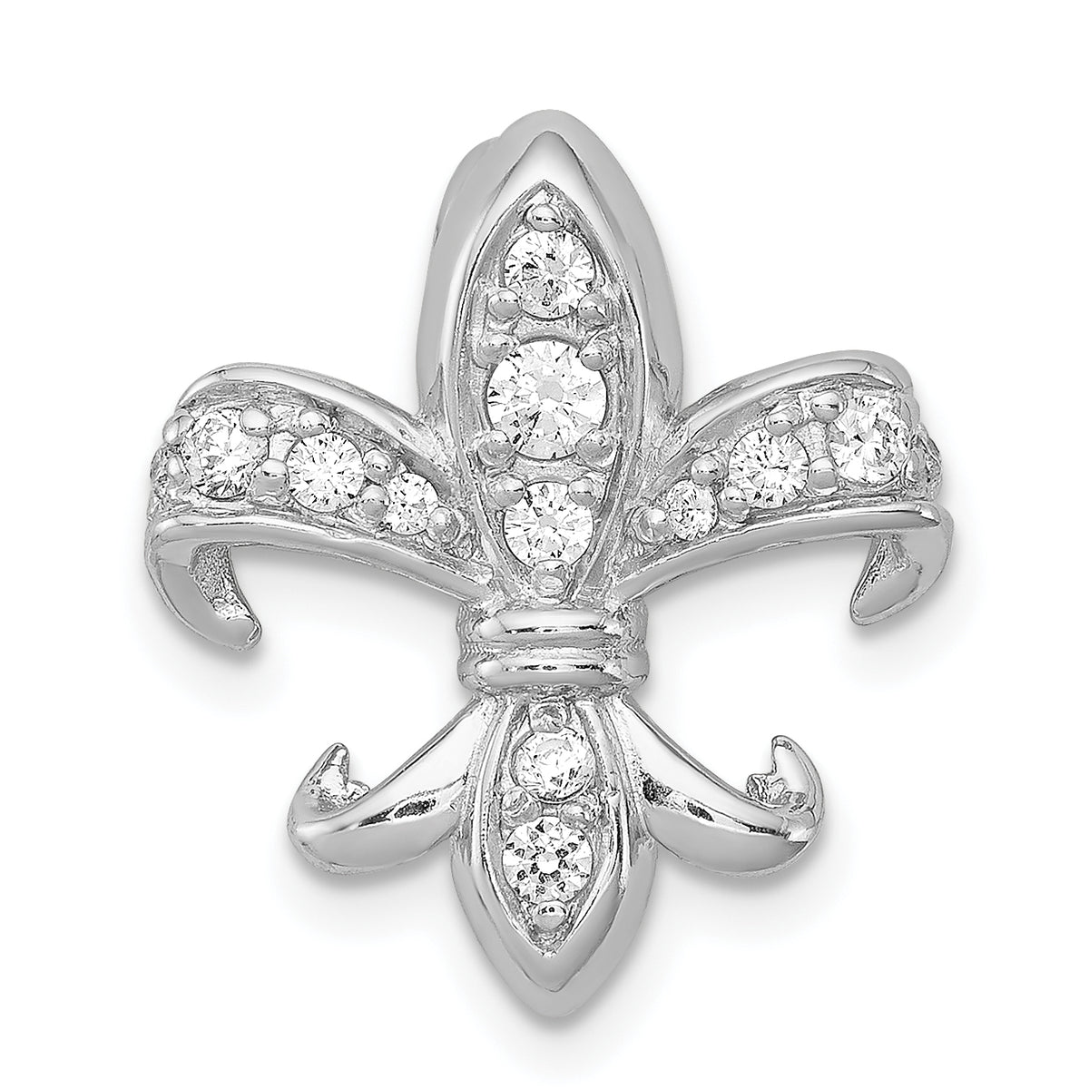 Sterling Silver Rhodium-plated CZ Fleur de Lis Pendant