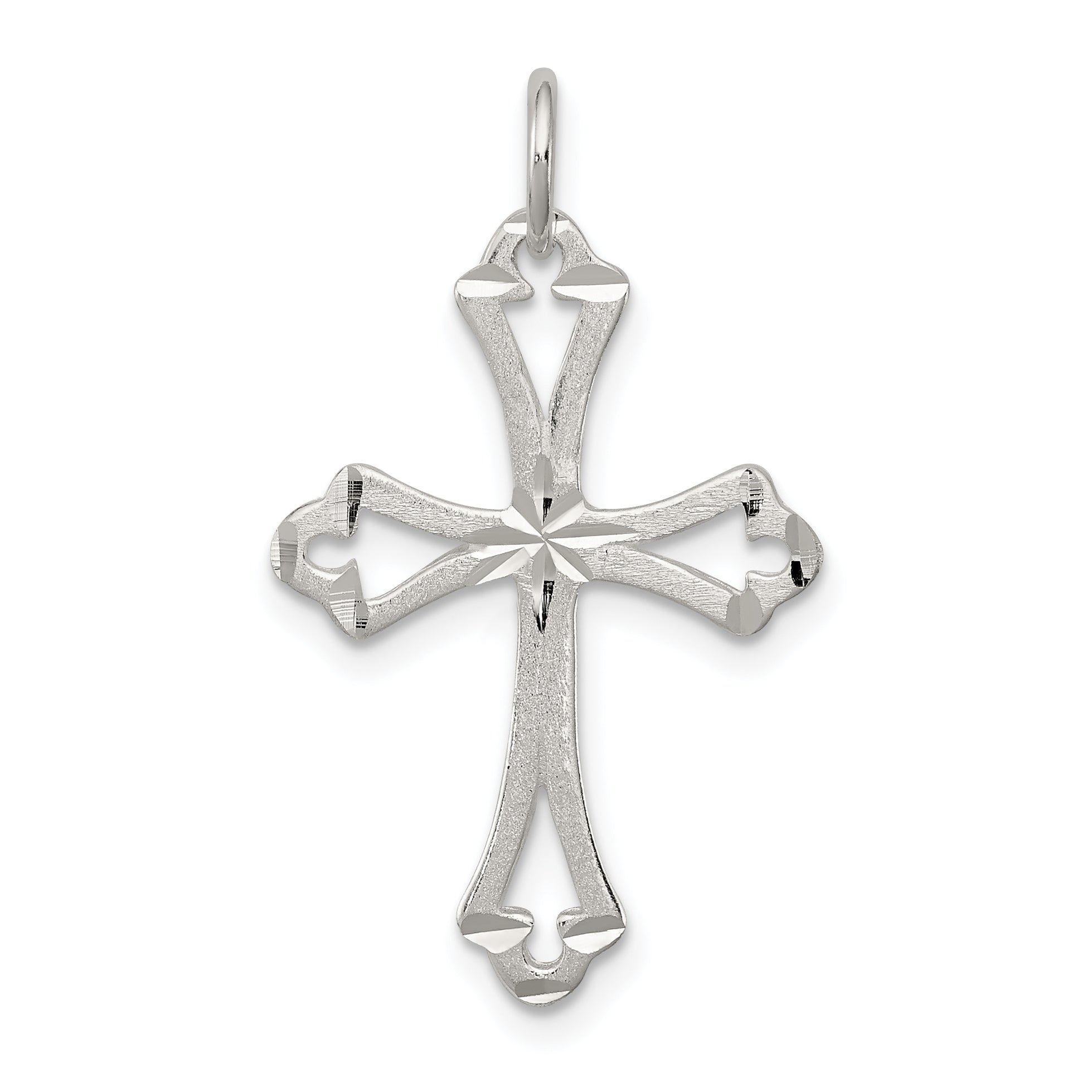 Sterling Silver Textured Diamond-cut Laser-Cut Cross Pendant Main image