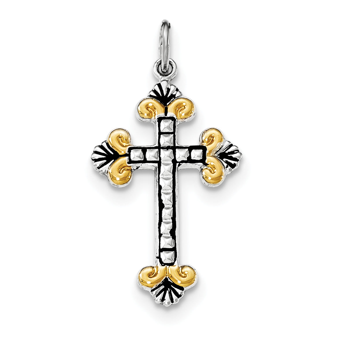 Sterling Silver & Gold-tone Textured Flared Ends Cross Main image