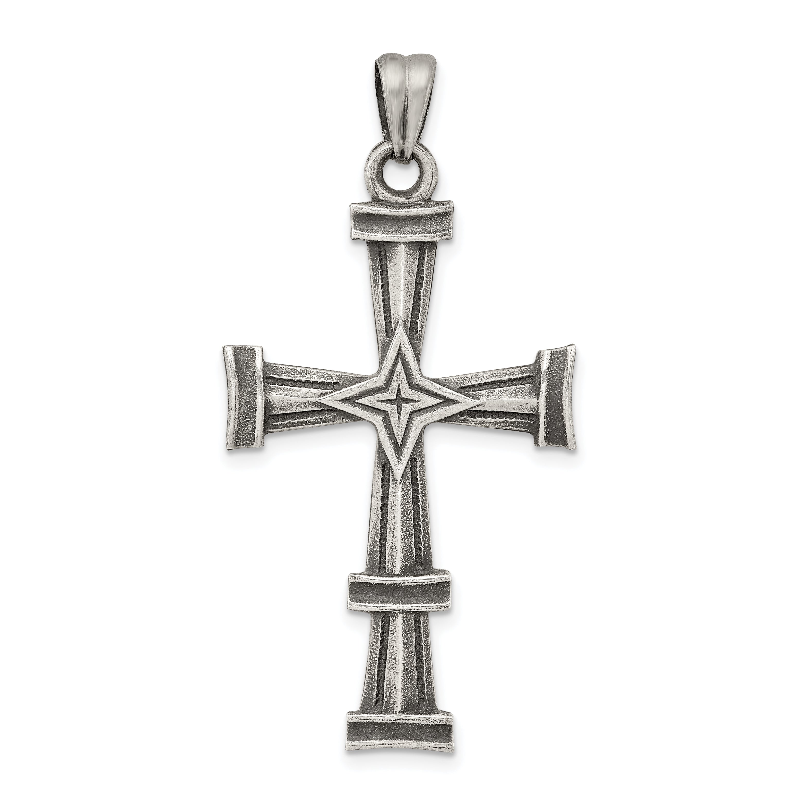 Sterling Silver Antiqued, Polished and Brushed Latin Cross Pendant