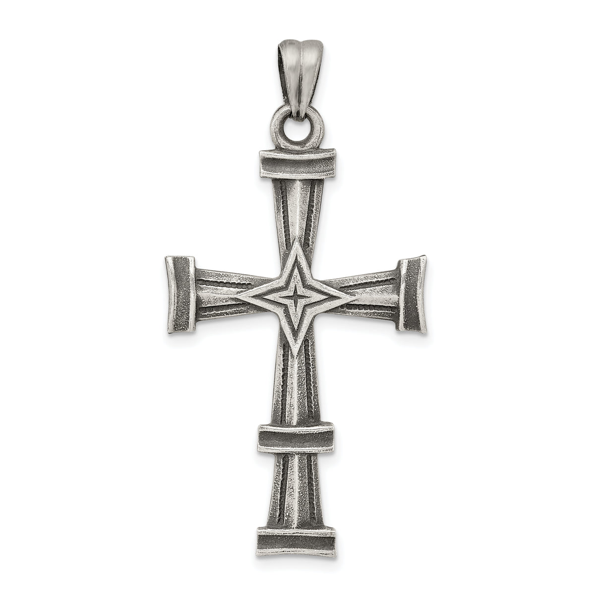 Sterling Silver Antiqued, Polished and Brushed Latin Cross Pendant