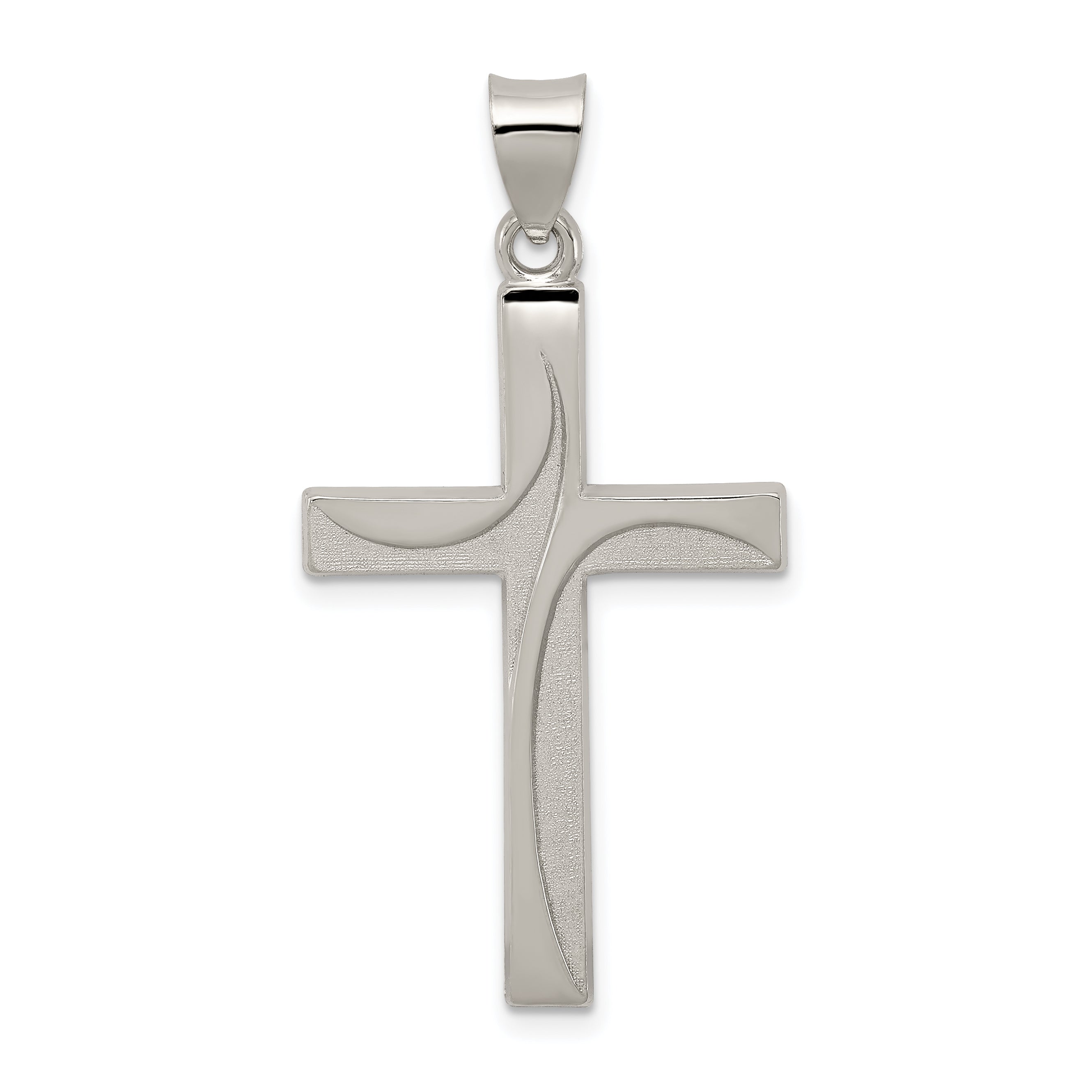 Sterling Silver Textured, Brushed and Polished Latin Cross Pendant Main image
