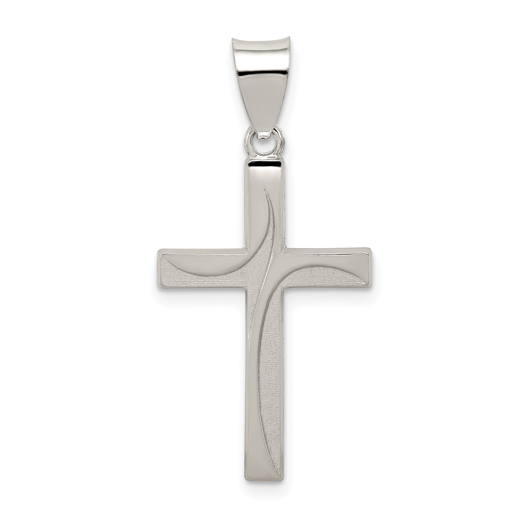 Sterling Silver Textured, Brushed and Polished Latin Cross Pendant Main image