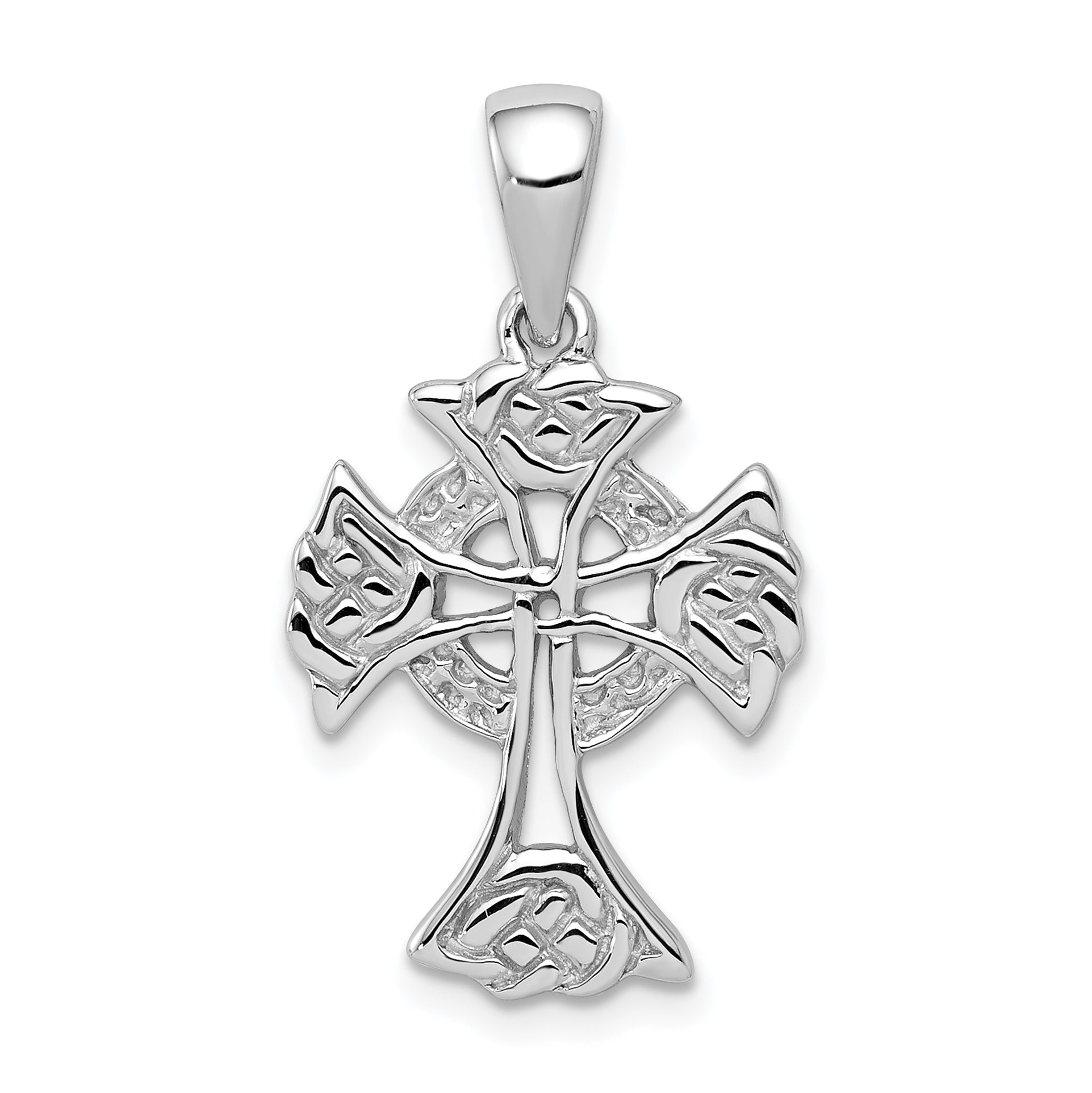 Sterling Silver Rhodium-plated Polished Celtic Cross Pendant Main image