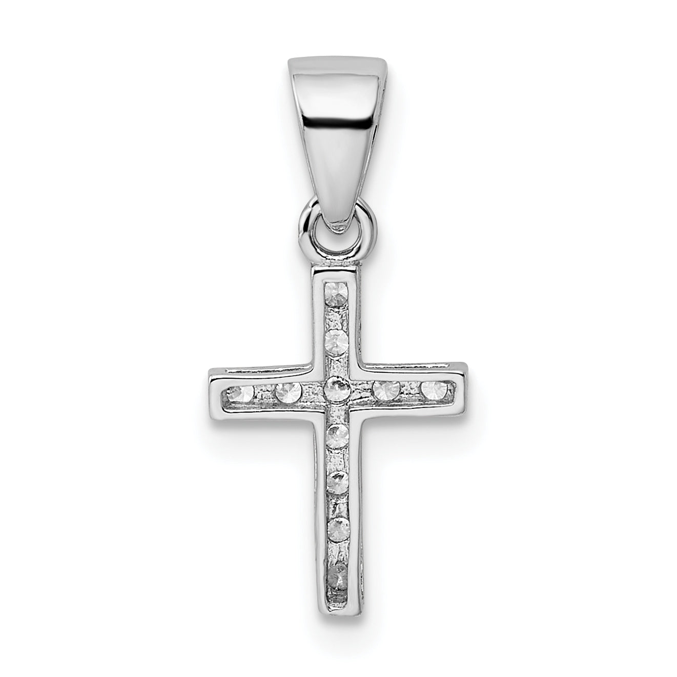 Sterling Silver 925 CZ Cross Pendant with Polished Rhodium Finish
