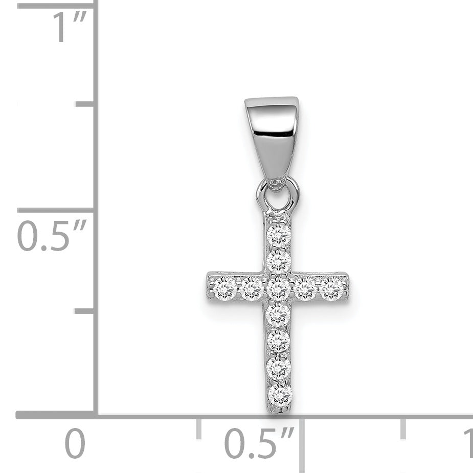 Sterling Silver 925 CZ Cross Pendant with Polished Rhodium Finish