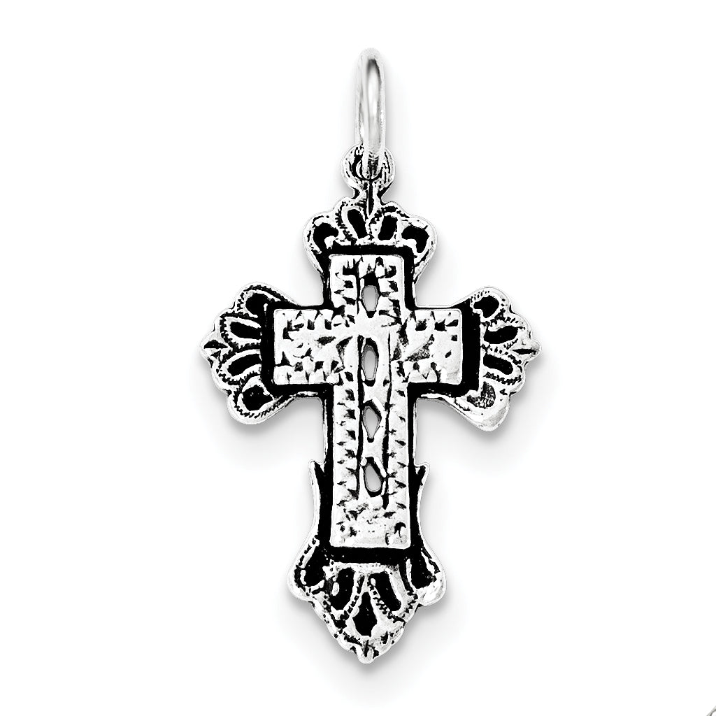 Sterling Silver Antiqued Cut-out Center Cross Pendant