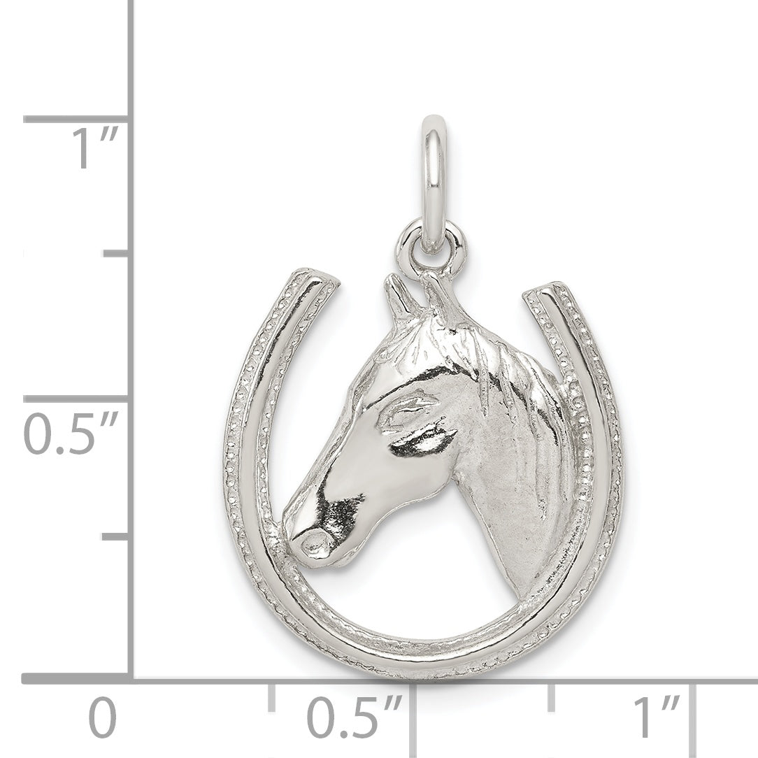 Sophia Jewelers 925 Sterling Silver Horseshoe Pendant with Polished Horse Head