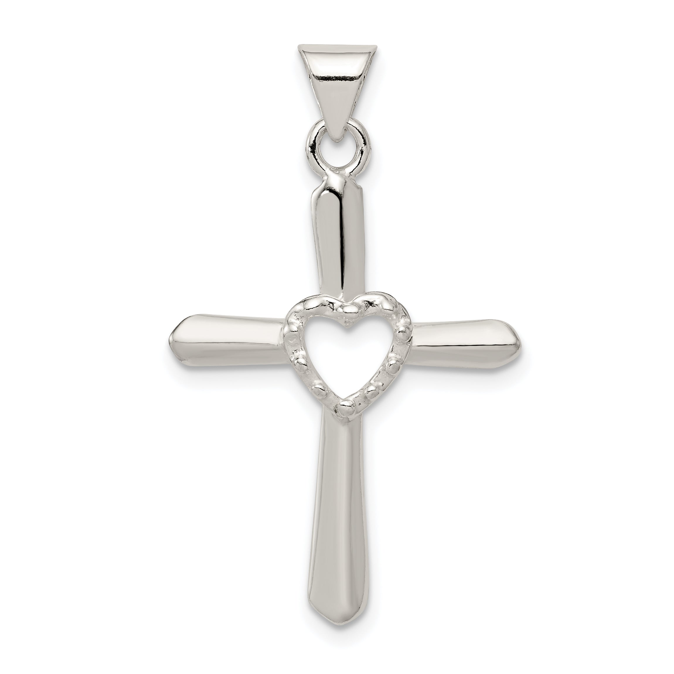 Sterling Silver Polished and Textured Cross w/ Heart Pendant Main image