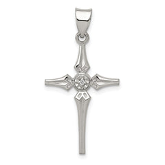 Sterling Silver Diamond Polished Brushed Back Latin Cross Pendant