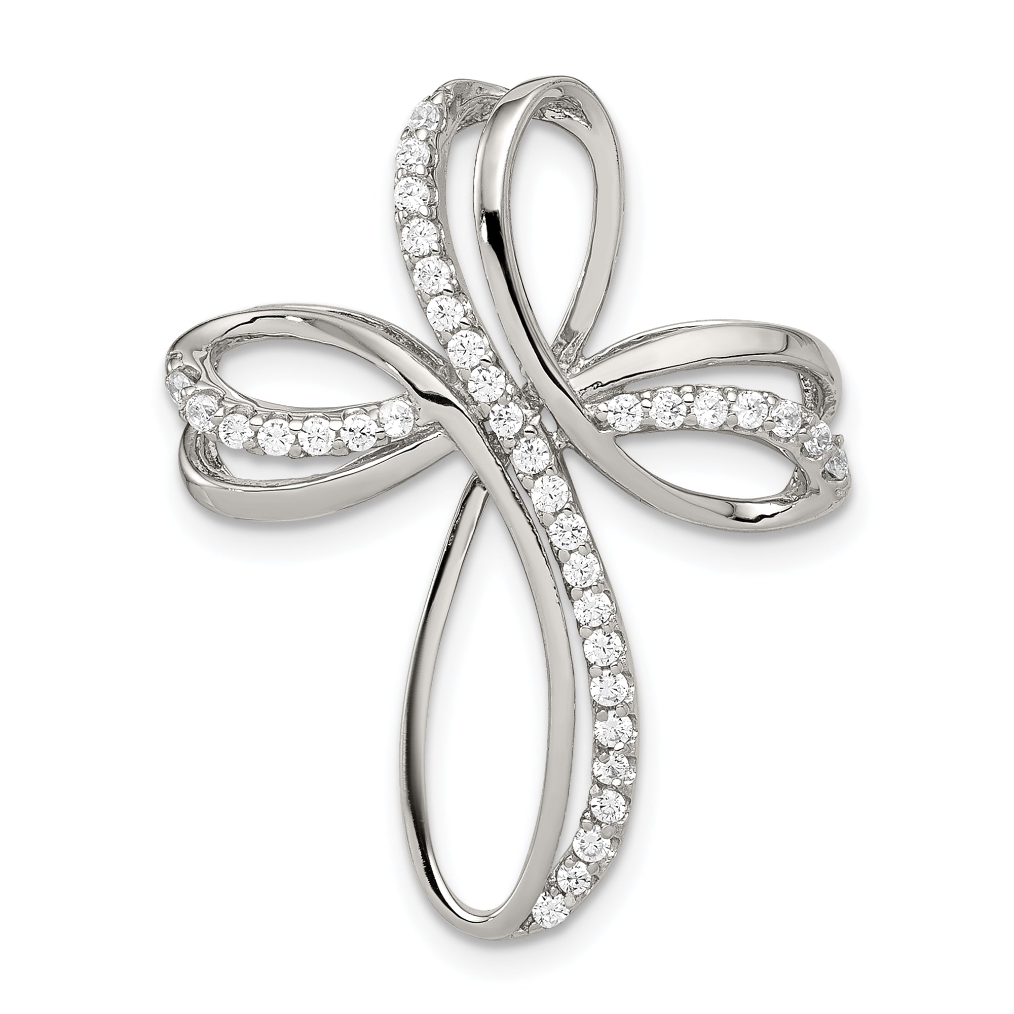 Sterling Silver Rhodium-plated Polished CZ Cross Chain Slide Main image