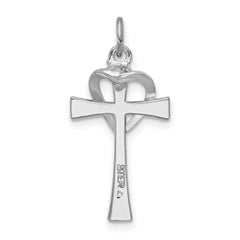 Sterling Silver Rhodium-plated & Gold-tone Polished Cross w/Heart Pendant