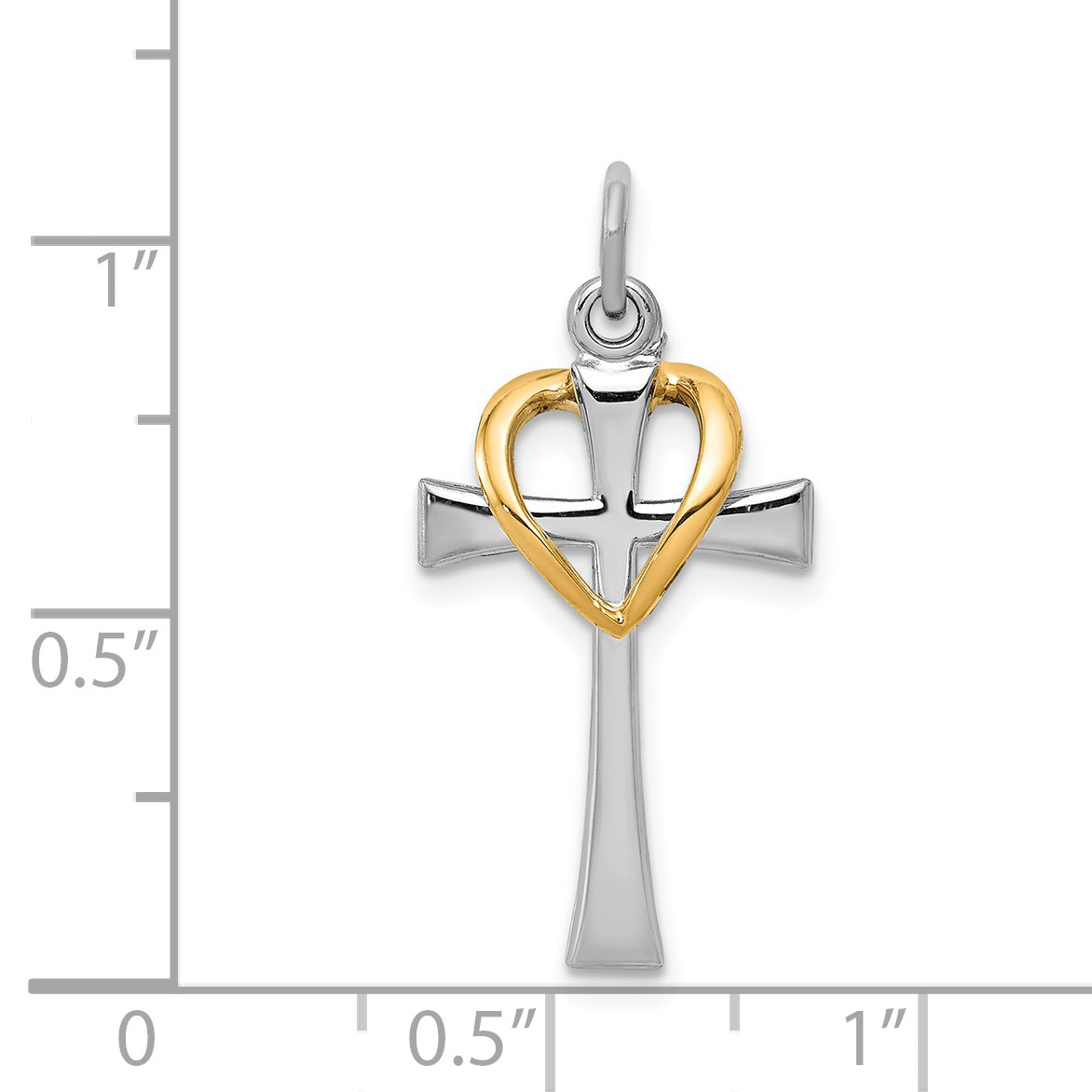 Sterling Silver 925 Two-Tone Cross Heart Pendant by Sophia Jewelers