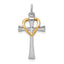 Sterling Silver Rhodium-plated & Gold-tone Polished Cross w/Heart Pendant