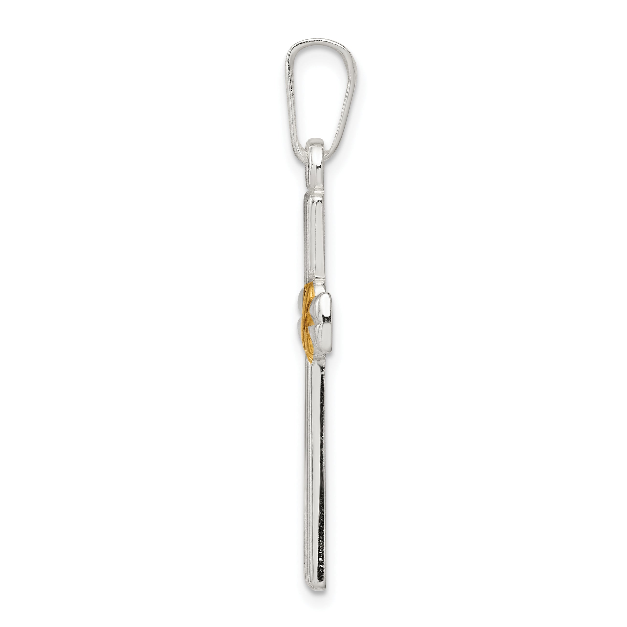 Sterling Silver 925 Polished Latin Cross Pendant with Gold-tone Accents