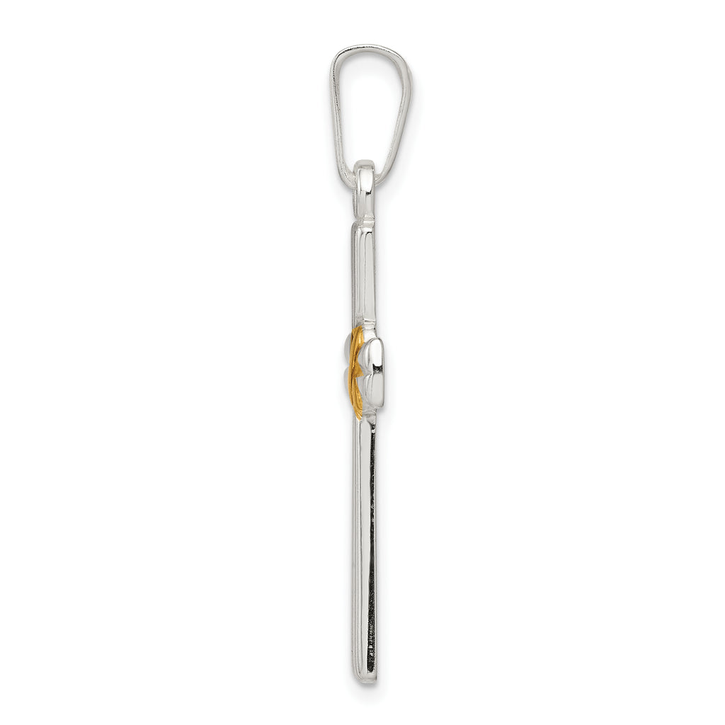 Sterling Silver 925 Polished Latin Cross Pendant with Gold-tone Accents