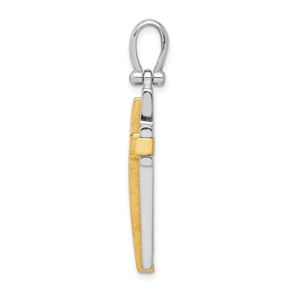 Sterling Silver Two-Tone Cross Pendant with Rhodium and Gold Accents