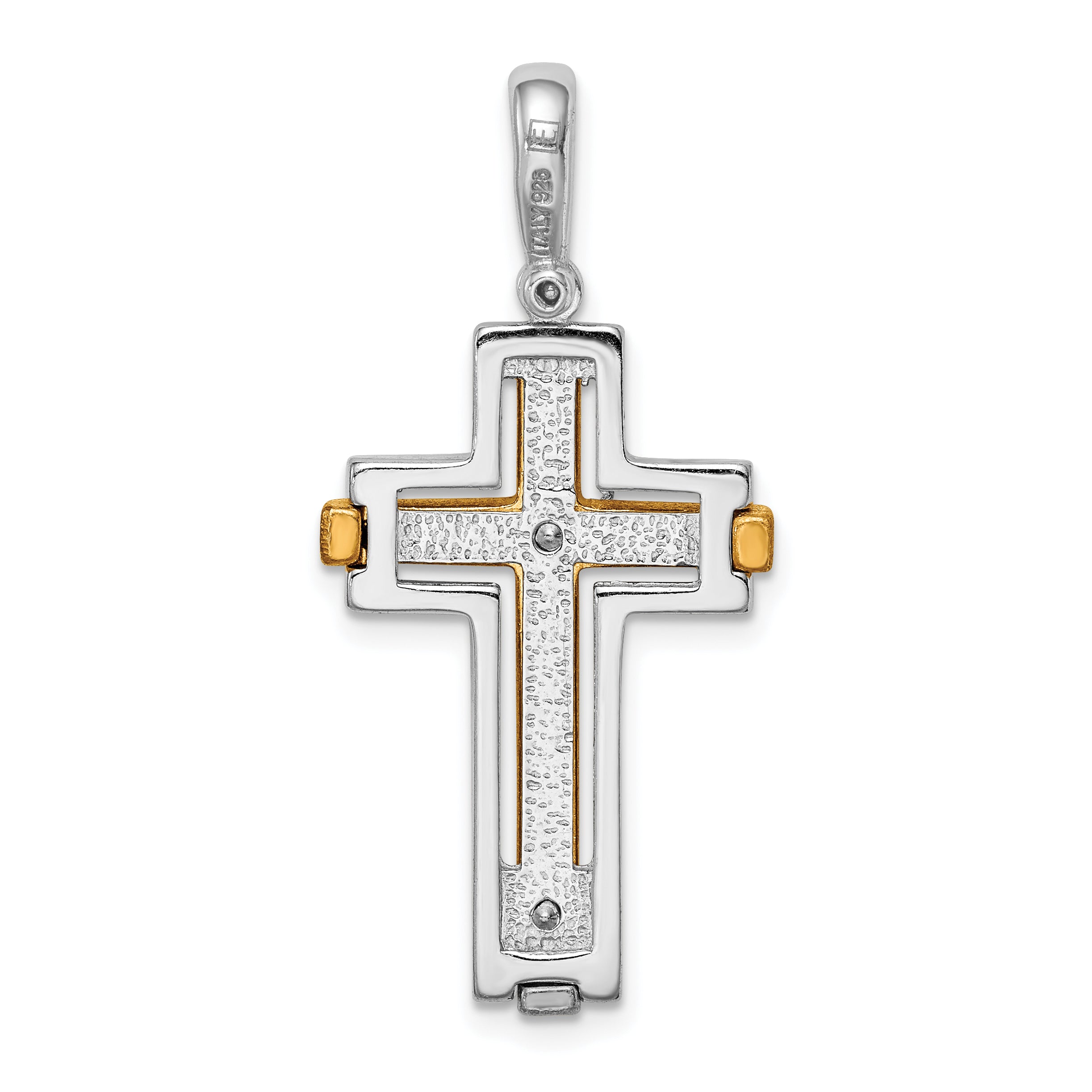 Sterling Silver Two-Tone Cross Pendant with Rhodium and Gold Accents