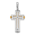 Sterling Silver Two-Tone Cross Pendant with Rhodium and Gold Accents
