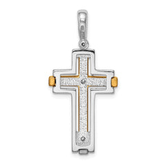 Sterling Silver Two-Tone Cross Pendant with Rhodium and Gold Accents